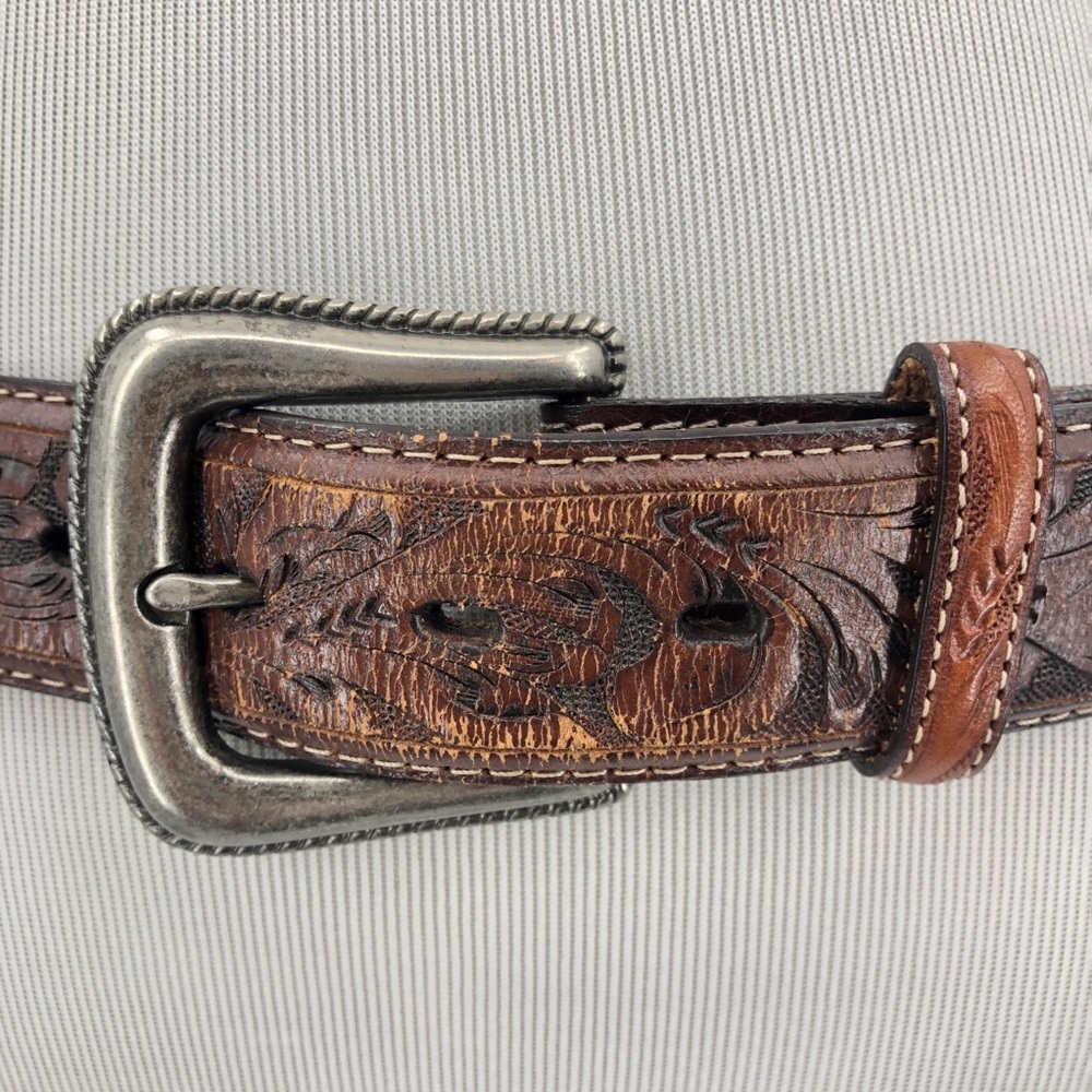 Boho Western Belt Brown Tooled Leather Resistol View 2